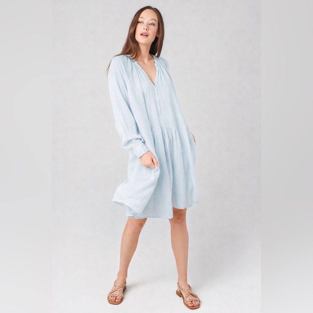 NWT HONORINE Paola Light Breeze Blue Crinkled Cotton-Gauze Dress Coverup Size XS